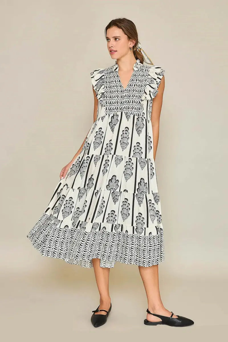 Umgee Full Size Boarder Print Midi Dress Plus Size Fashion - Love Salve